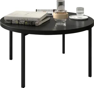 Produktbild von MIRJAN24 Couchtisch Sigma C02, Metallfüße schwarz 20 mm, Durchmesser: 80 cm, Wohnzimmertisch (Farbe: Schwarz + Schwarz Matt)