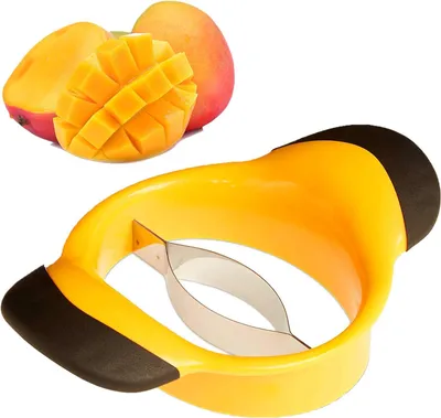 Produktbild von Mangoschneider aus Edelstahl, zum Teilen und Entkernen von Mangos, Gelb