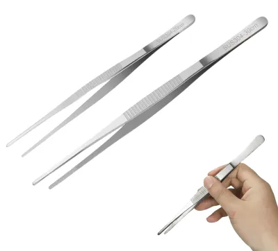 Image de Pince de cuisine en acier inoxydable - Lot de 2, antidérapante - Pour la cuisine et le barbecue - Longueur : 30 cm et 20 cm