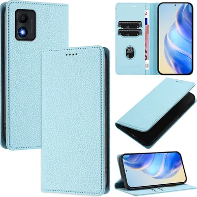 Produktbild von Litchi Leder Handyhülle für TCL 303 Wallet Kartenfächer Standfunktion Hülle Hellblau