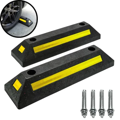 Produktbild von Radstopper 56cm Gummi Parkplatzbegrenzung aus Recyclingmaterial – Auto Parkhilfe mit Reflektoren, Umweltfreundliche, Parkhilfe für PKW LKW Garage