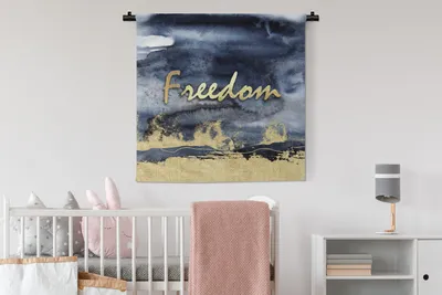 Produktbild von MuchoWow® Wandteppich Wandbehang Zitat - Freiheit - Gold - Schwarz 90x90 cm Tapisserie Dekoration Wandtuch - Wandaufhänger