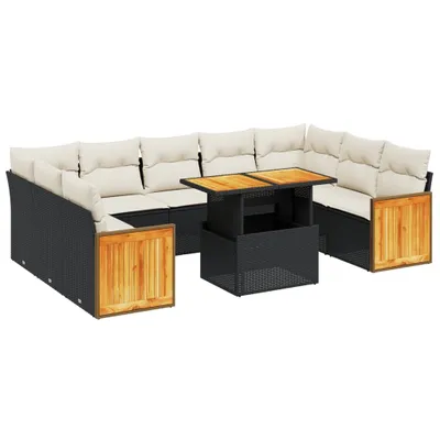Produktbild von 10-tlg. Garten-Sofagarnitur mit Kissen Schwarz Poly Rattan