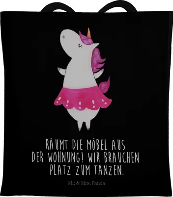 Produktbild von Mr. & Mrs. Panda tasche baumwolle Einhorn Ballerina - Schwarz - Geschenk, Tote Bag, Geburtstag, Wohnung, Unicorn, Einhörner, Shopping, Jutebeutel, Tanzen, Laptoptasche