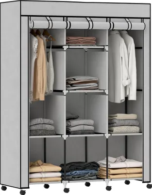 Produktbild von HOMCOM Stoffschrank, Faltschrank, Kleiderschrank mit Kleiderstangen, 8 Ebenen