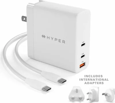 Produktbild von HyperJuice - Netzteil - GaN-Technologie - 140 Watt - QC 3.0, Power Delivery 3.1 - 3 Ausgabeanschlussstellen (USB, 2 x USB-C) - weiß