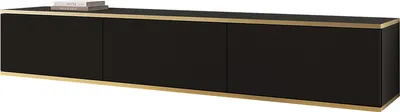 Produktbild von MIRJAN24 TV-Lowboard TV-Lowboard Oro I mit 3 Klappen, Griffloses Öffnungssystem push to open, 175x32x30 cm (Farbe: Schwarz / Schwarz + Gold)