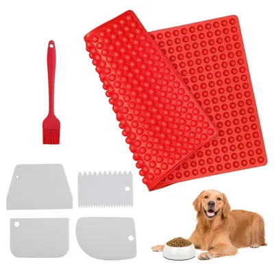 Produktbild von Backmatte Halbkugel 468 Löcher 1.2cm Hundekekse Silikon mit 4 Teigspatel & 1 Bürste