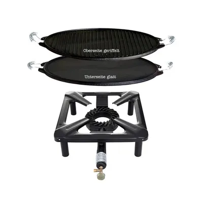 Produktbild von Hockerkocher-Set (klein) mit Gussgrillplatte light Ø 38 cm - ohne Zündsicherung