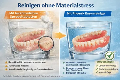 Produktbild von Zahnersatz Reiniger 100g (5L) Enzymreiniger + Drucksprüher 1L Set Granulat-Konzentrat gegen Plaque | PHOENIX