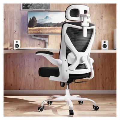 Zdjęcie produktu dla Fotel biurowy - Gamingowy ergonomiczny - Biało-czarny - Obciążenie 150 kg
