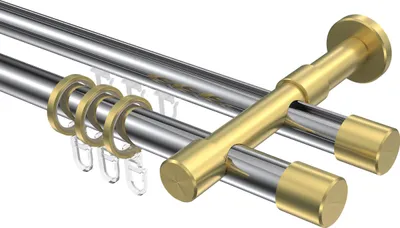 Produktbild von Interdeco Rundrohr-Innenlaufstange / Gardinenstange (Kombination) Chrom / Messing-Optik, Typ Prestige Santo (Kappe), 20 mm Ø 2-läufig, 280 cm