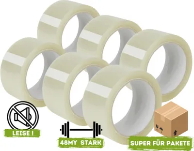 Produktbild von 6x Klebeband transparent Packband Paketband Stärke 48my, 50mm x 66m Kartonkleber LEISE
