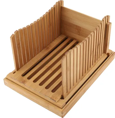 Produktbild von Bamboo Bread Slicer Guide 1 Stück, Foldable Mit Krümelwanne, Für Gleichmäßiges Schneiden Von Brot