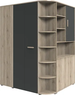 Produktbild von Eckkleiderschrank begehbar mit Bettkasten in Eiche mit graphit CANTON-43