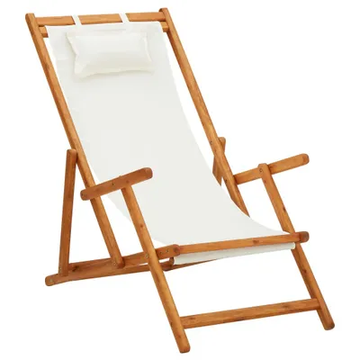 Image de vidaXL Chaise de plage pliante en bois massif d'eucalyptus et tissu crème