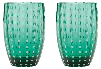 Immagine prodotto di Zafferano Perle Bicchiere Verde - Vetro Colorato Soffiato a Bocca, 32 cl, Lavorato a Mano - Set da 2 Tumblers Artigianali per Acqua o Cocktail