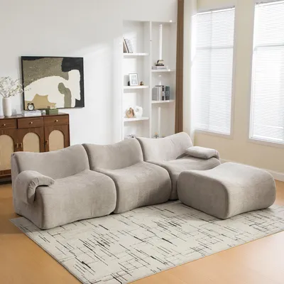 Productafbeelding van Modulair compressiebank, chenille, 30D schuim, gemakkelijk te verplaatsen, antislip (beige)