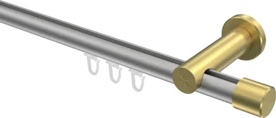 Produktbild von Interdeco Innenlaufstange / Gardinenstange mit Innenlauf Silbergrau / Messing-Optik, Typ Platon Santo (Kappe), 20 mm Ø 1-läufig, 440 cm