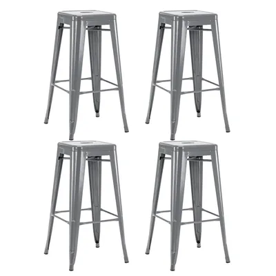 Zdjęcie produktu dla Stołek barowy Duhome żelazny zestaw 4 stołków barowych, wysokość siedziska 76 cm, metalowy stołek bistro z podnóżkiem w stylu industrialnym, szary