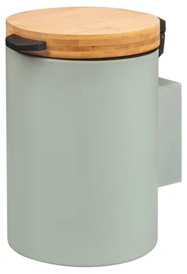 Produktbild von bremermann runder Wand-Kosmetikeimer mit Bambusdeckel 3 Liter inkl. Wandhalterung zum Kleben oder Bohren, Salbei
