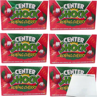 Produktbild von Center Shock Kirsche Kaugummi extra sauer rolling Cherry 600 Stück (6x400g Pack) + usy Block