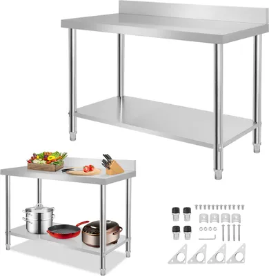 Produktbild von LARS360 Edelstahl Arbeitstisch 120 x 60 x 85 cm Gastro Küche Tisch Gastronomie Edelstahltisch mit extra großer unteren Ablagefläche mit Aufkantung Stabil