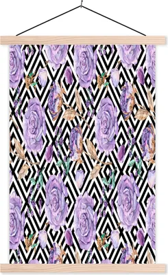 Produktbild von MuchoWow® Textilposter Blumen - Flieder - Rosen 120x180 cm mit holzfarbenen Rahmen - Textil-Plakat