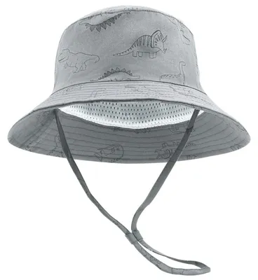 Immagine prodotto di Cappellino da sole per bambini con ampia tesa, regolabile, in cotone, con protezione UV, adatto a bambini di 2-4 anni, con motivo di un dinosauro grigio