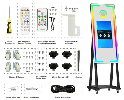 Immagine prodotto di Magic Mirror Fotobox - MPB, fotobox portatile - 45–22 pollici (114–56 cm) - Nero - Non alimentata elettricamente - 4K - Android/Windows - Ideale per matrimoni e feste