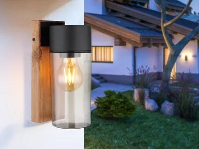 Produktbild von Globo Lighting Außenleuchte Edelstahl holzoptik dunkel, 1x E27