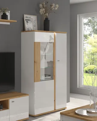 Produktbild von Vitrine Glasvitrine Avila 94cm Eiche Artisan Front MDF weiß Hochglanz