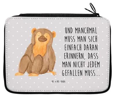 Produktbild von Mr. & Mrs. Panda Federmappe Affe - Grau Pastell - Geschenk, Afrika, Affen, Schulmäppchen, Federtasche, Liebe, Stifte Etui, Mäppchen, Federmäppchen, Äffchen, Selbstliebe