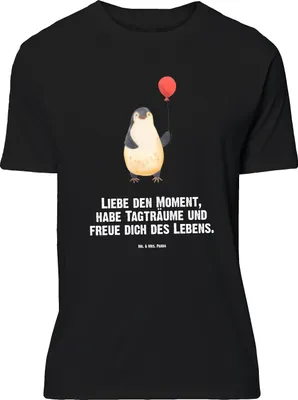 Produktbild von Mr. & Mrs. Panda Größe L T-Shirt Pinguin Luftballon - Schwarz - Geschenk, Geschenkidee, Lebenslust, Tshirt, Motivation, Liebe, mit Spruch, Shirt