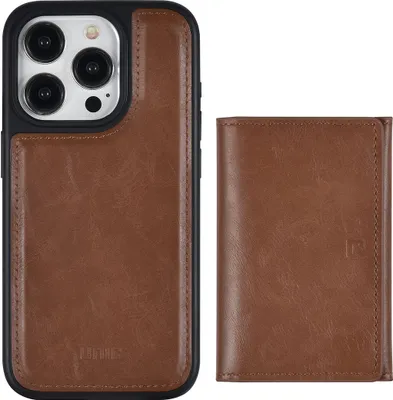 Image de Coque arrière UNIQAccessory pour iPhone 15 Pro - Blanc avec porte-cartes amovible - Marron
