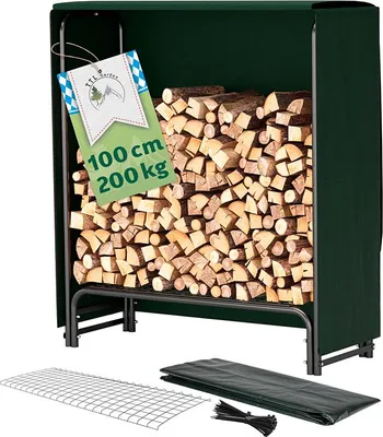 Produktbild von TTL GARDEN Kaminholzregal S 100x36x116cm Schwarz mit Abdeckung Metall Regal für Kaminholz Outdoor