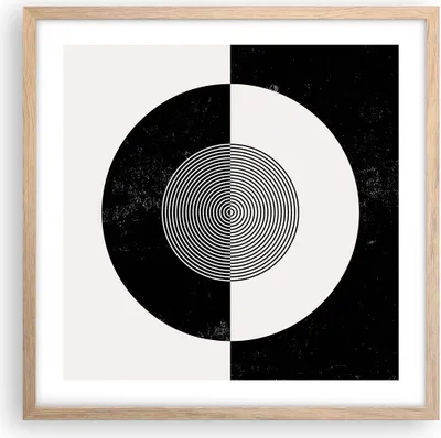 Produktbild von Gerahmtes Poster - Rahmen in heller Eiche - Abstraktion Rad Schwarz und Weiß - 50x50 cm - Wand Bild - Wanddeko - Wandbilder - Wandposter - Bilderrahmen - Bilder - Kunstdruck - P2NAC50x50-4316