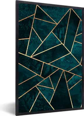 Produktbild von MuchoWow® Gerahmtes Poster Steine - Gold - Luxus - Muster - Abstrakt 60x90 cm - Poster mit Schwarzem Bilderrahmen Wandposter Rahmen Foto Bilder - Kunst