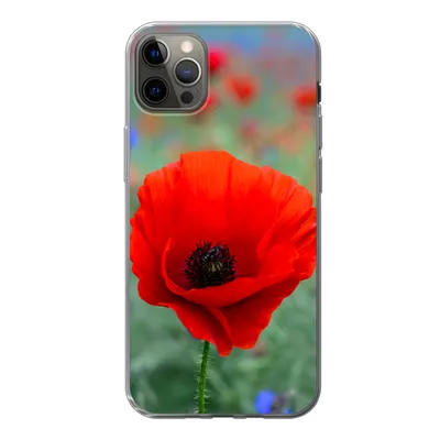 Produktbild von MuchoWow® Handyhülle Schutzhülle Hülle für iPhone 13 Pro Max Lila und rote Mohnblumen auf einer Wiese Silikon Softcase Handy Hülle - Mobiltelefon