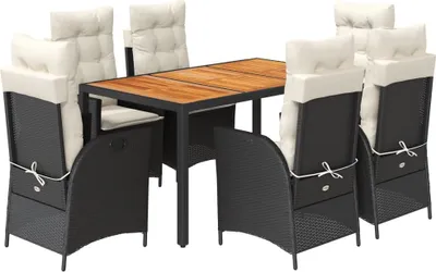 Obrázok produktu pre vidaXL 7-dielny záhradný jedálenský set s vankúšmi Black Poly Rattan