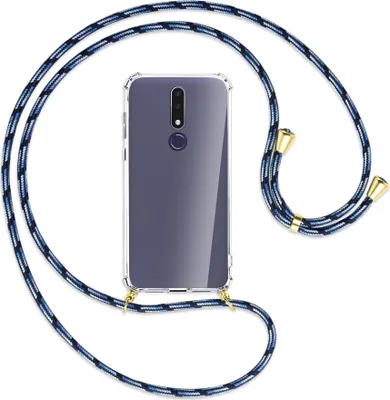 Produktbild von Handykette Backcover-Schutzhülle mit Band (Metall goldfarben) für Nokia 3.1 Plus - Blautöne
