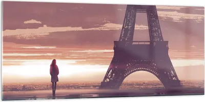 Produktbild von Bilder auf glas - Paris Stadt Nacht - 120x50cm - Glasbilder - Wandbilder - Kunstdruck - zum Aufhängen bereit - Wanddekoration aus Glas - Glas Bilder - Wandbild auf Glas - Einteilig - GAB120x50-4104