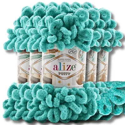 Produktbild von Alize 5x 100g Puffy Wolle, Uni, Häkeln, Stricken (Aqua - 490)