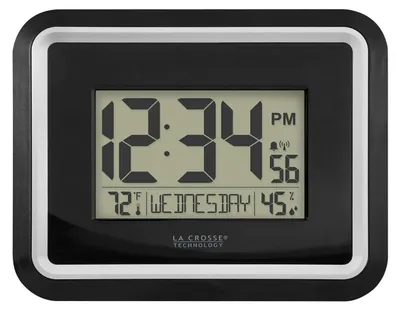Digital-Wanduhr, Atomzeit, Temperatur & Luftfeuchtigkeit, Schwarz