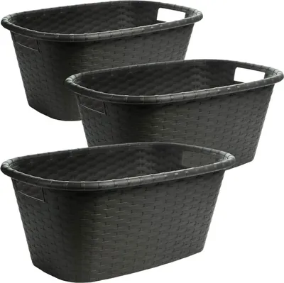 Produktbild von Robuster Wäschekorb im Rattan-Look mit Griffen, 3er Set, ideal für Aufbewahrung
