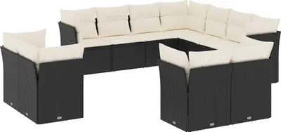 Produktbild von vidaXL 11-tlg. Garten-Sofagarnitur mit Kissen Schwarz Poly Rattan