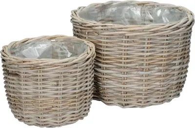 Produktbild von 2tlg. Pflanzkorb COUNTRY aus Rattan grau beige Pflanzschale Kooboo Landhaus G+K