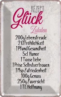 Immagine prodotto di vianmo Insegna di latta 18x12 cm Rezept Glück Zutaten