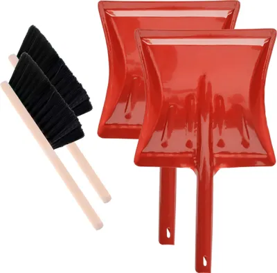 Image de Garronda 2 pièces Ensemble balai-pelle métallique avec manche en bois et balayette (noir + rouge)