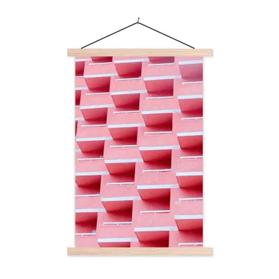 Produktbild von MuchoWow® Textilposter Rosa - Balkon - Sommer - Architektur 60x90 cm mit holzfarbenen Rahmen - Textil